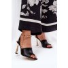 Čierne dámske kožené sandále na ihlovom podpätku s ozdobným náramkom, kód produktu 4440 CZARNY