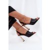 Čierne dámske kožené sandále na ihlovom podpätku s ozdobným náramkom, kód produktu 4440 CZARNY