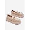 Béžové dámske kožené slip-on poltopánky na platforme s rovnou podrážkou, kód produktu 20101 V.TAUPE+ZŁ