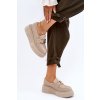 Béžové dámske kožené slip-on poltopánky na platforme s rovnou podrážkou, kód produktu 20101 V.TAUPE+ZŁ