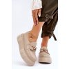Béžové dámske kožené slip-on poltopánky na platforme s rovnou podrážkou, kód produktu 20101 V.TAUPE+ZŁ