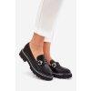 Čierne dámske mokasíny z eko kože s ozdobnými zirkónmi na rovnej podrážka kód produktu 888-883 BLACK