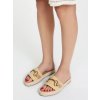 Dámske béžové (kachna) sandále z eko kože, s rovnou podrážkou, s pleteným vzorom, kód produktu 5612 KHAKI