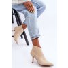 Béžové dámske členkové topánky na ihlovom podpätku s eko kožou, kód produktu 9555 BEIGE