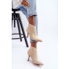 Béžové dámske členkové topánky na ihlovom podpätku s eko kožou, kód produktu 9555 BEIGE
