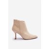 Béžové dámske členkové topánky na ihlovom podpätku s eko kožou, kód produktu 9555 BEIGE