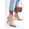 Béžové dámske členkové topánky na ihlovom podpätku s eko kožou, kód produktu 9555 BEIGE
