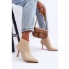 Béžové dámske členkové topánky na ihlovom podpätku s eko kožou, kód produktu 9555 BEIGE