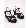 Dámske čierne elegantné sandále s križovaním zamszovej syntetiky a kovových prvkov, kód produktu XH-63 BLACK