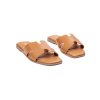Hnedé dámske syntetické sandále na rovnej podrážke, kód produktu JS671 CAMEL