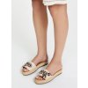 Dámske béžové, čierne a zlaté sandále s leopardím vzorom z textílie a eko kože, kód produktu 8-1988 WHITE