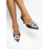 Dámske čierne mokasíny z eko kože na špicatom podpätku s ozdobnou aplikáciou, kód produktu M543