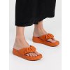 Dámske oranžové sandále s pleteným čelom a rovnou podrážkou, syntetický materiál, kód produktu 2856 ORANGE