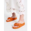 Dámske oranžové sandále s pleteným čelom a rovnou podrážkou, syntetický materiál, kód produktu 2856 ORANGE