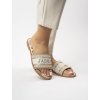 Zlaté dámske textilné sandále s nápisom na rovnej podrážke, kód produktu GQ8-021 GOLD