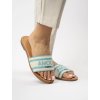 Dámske modré textilné sandále s nápisom AMOUR na rovnej podrážke, kód produktu GQ8-060 BLUE