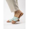 Dámske modré textilné sandále s nápisom AMOUR na rovnej podrážke, kód produktu GQ8-060 BLUE