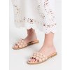 Ružové dámske sandále z eko kože s kvetinovým vzorom, minimalistický štýl, kód produktu GQ8-057 PINK