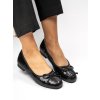 Dámske čierne mokasíny s trblietkami a kokardkou, elegantné, voľnočasové, Y23-39