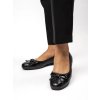 Dámske čierne mokasíny s trblietkami a kokardkou, elegantné, voľnočasové, Y23-39
