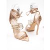 Dámske zlaté sandále z eko kože s lesklým povrchom, uzavretá špička, kód produktu R3L1176-2 CHAMPAGE
