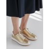 Dámske zlaté mokasíny z eko kože, perforované zdobenie, šnúrovanie, športový streetwear štýl YY-153
