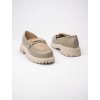 Dámske strieborné mokasíny z eko semišu, khaki farba, štýl smart casual a kancelárske, kód produktu GO-230_KHAKI