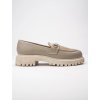 Dámske strieborné mokasíny z eko semišu, khaki farba, štýl smart casual a kancelárske, kód produktu GO-230_KHAKI