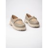 Dámske strieborné mokasíny z eko semišu, khaki farba, štýl smart casual a kancelárske, kód produktu GO-230_KHAKI
