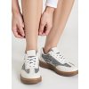 Biele dámske mokasíny z eko kože a textilu s trblietavými prvkami na šnúrovanie, kód produktu YH40