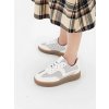 Biele dámske mokasíny z eko kože a textilu s trblietavými prvkami na šnúrovanie, kód produktu YH40