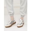 Biele dámske mokasíny z eko kože a textilu s trblietavými prvkami na šnúrovanie, kód produktu YH40