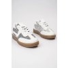 Biele dámske mokasíny z eko kože a textilu s trblietavými prvkami na šnúrovanie, kód produktu YH40