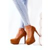 Hnedé dámske lodičky z eko semišu na ihlovom podpätku JM6071 CAMEL