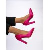Dámske ružové saténové lodičky na vysokom podpätku, špicatá špička, kód produktu 1139