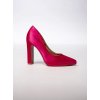 Dámske ružové saténové lodičky na vysokom podpätku, špicatá špička, kód produktu 1139
