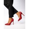 Červené dámske ihličkové lodičky z eko kože, špicatá špička, S2D9340-7