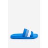 Pánske modré pruhované žabky s rovnou podrážkou na syntetickom materiálu, kód produktu PU7590 SKY BLUE