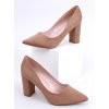 Dámske béžové lodičky z eko semišu na 9 cm podpätku, špicatý nos, kód NF-47P