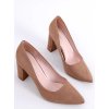 Dámske béžové lodičky z eko semišu na 9 cm podpätku, špicatý nos, kód NF-47P