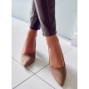 Dámske béžové lodičky z eko semišu na 9 cm podpätku, špicatý nos, kód NF-47P