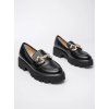 Dámske čierne elegantné mokasíny z eko semišu so zlatým detailom, kód produktu 20822-2
