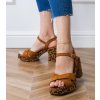 Hnedé sandále z ekosemišu na podpätku Dures X5-370 CAMEL 38 - GM (Veľkosť 38)
