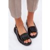 Kožené lakované Dámske Sandále na podpätku s dekorací artiker čierne 56c1564 / 56C1564 CZARNY (Veľkosť 36)