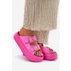Ružové dámske šľapky na platforme s gumovým vonkajším materiálom a zlatými sponami, kód produktu 100-434 FUSHIA (Veľkosť 36)