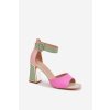 Elegantní Dámské Sandály Na Podpatku Růžovo-Zelené Rosazara (Veľkosť 36)
