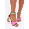 Elegantní Dámské Sandály Na Podpatku Růžovo-Zelené Rosazara (Veľkosť 36)