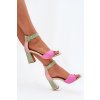 Elegantní Dámské Sandály Na Podpatku Růžovo-Zelené Rosazara (Veľkosť 36)