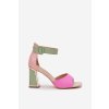 Elegantní Dámské Sandály Na Podpatku Růžovo-Zelené Rosazara (Veľkosť 36)