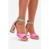 Elegantní Dámské Sandály Na Podpatku Růžovo-Zelené Rosazara (Veľkosť 36)